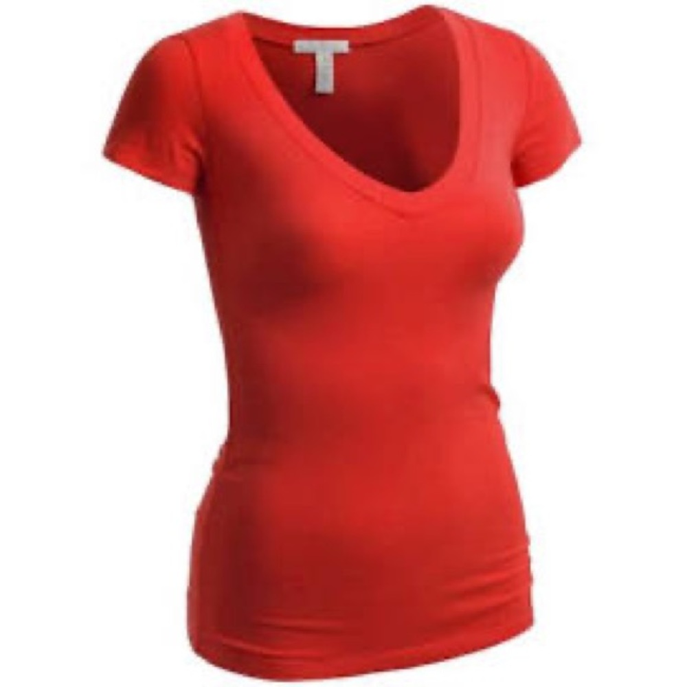 FOREVER 21. Classic - Red - V Neck - T Shirt
